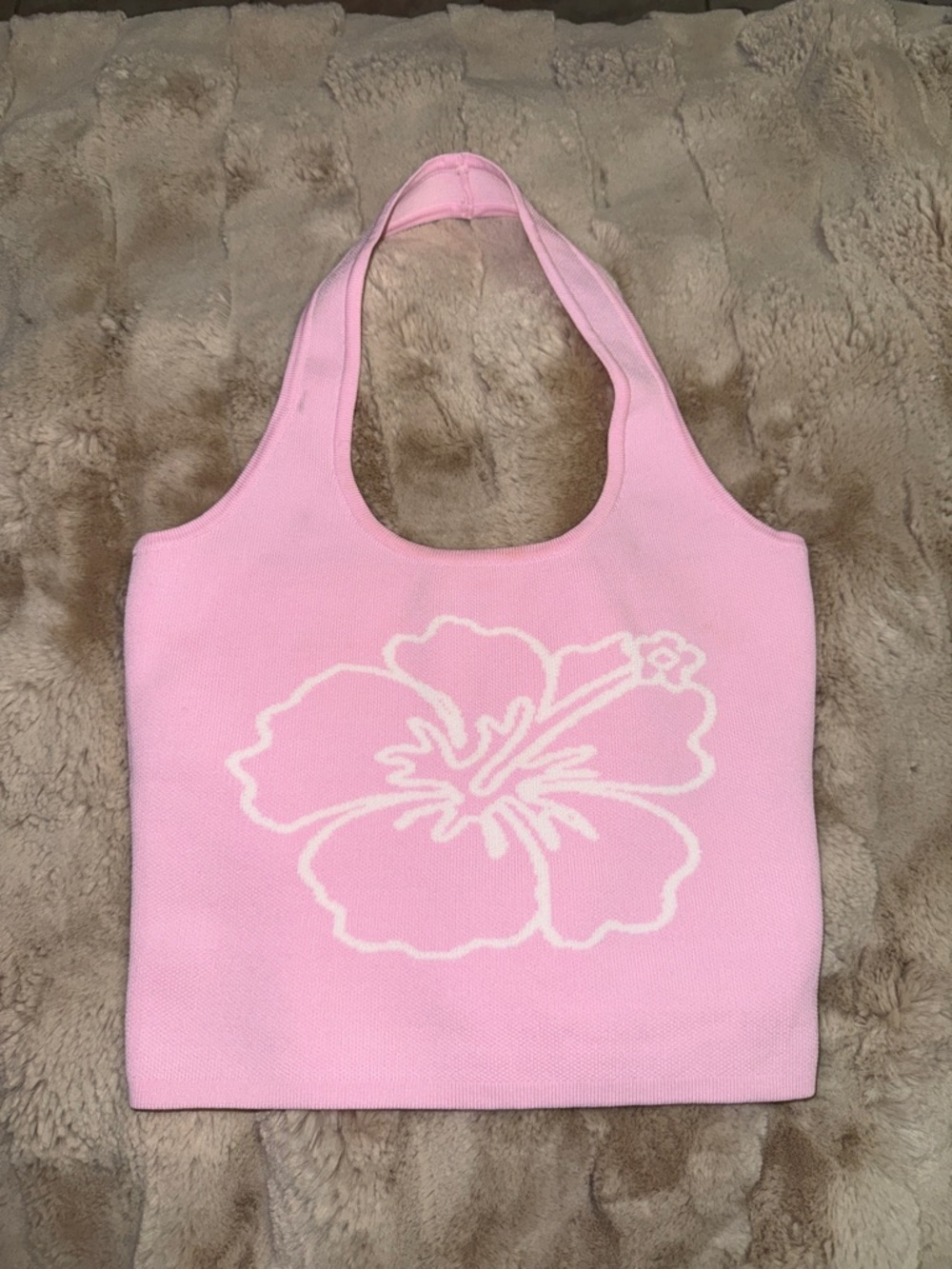 Kulani Kinis Pink Top with White Hibiscus Outline